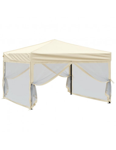 Tenda per Feste Pieghevole con Pareti Laterali Crema 3x3 m