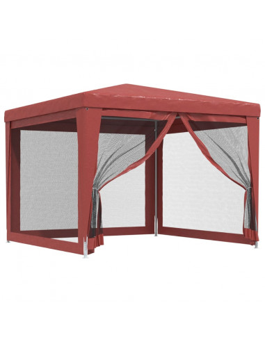 Tenda per Feste con Pareti Laterali in Rete Rossa 3x3 m HDPE