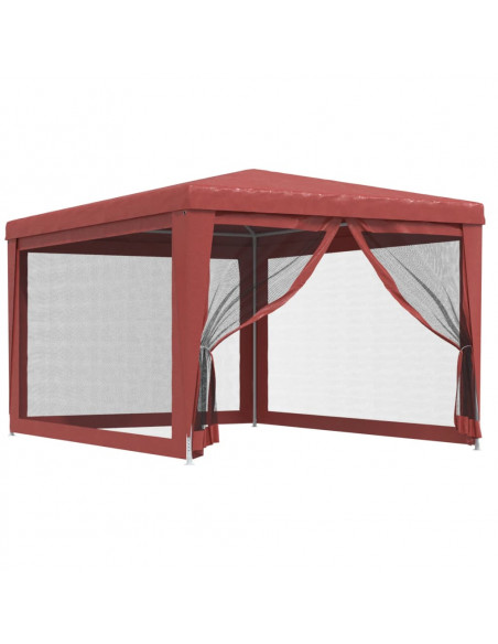 Tenda per Feste con Pareti Laterali in Rete Rossa 3x4 m HDPE