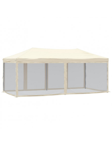Tenda per Feste Pieghevole con Pareti Laterali Crema 3x6 m
