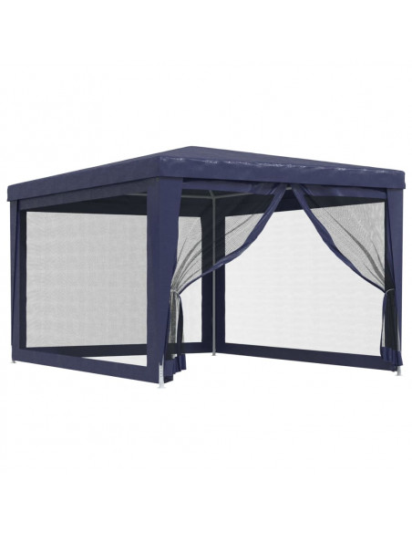 Tenda per Feste con 4 Pareti Laterali in Rete Blu 3x4 m HDPE