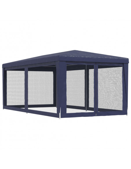 Tenda per Feste con 6 Pareti Laterali in Rete Blu 3x6 m HDPE