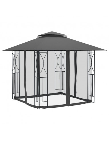 Gazebo con Pareti Laterali Antracite 300x300x270 cm Acciaio