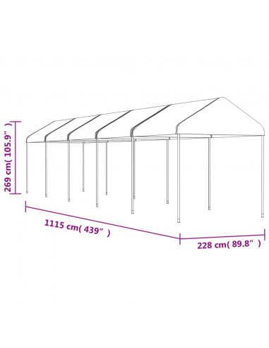 Gazebo con Tetto Bianco 11,15x2,28x2,69 m in Polietilene