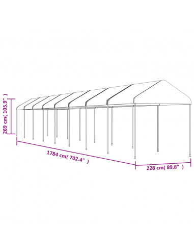 Gazebo con Tetto Bianco 17,84x2,28x2,69 m in Polietilene
