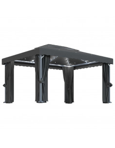 Gazebo con Tende e Stringa di Luci LED 4x3 m Antracite 2