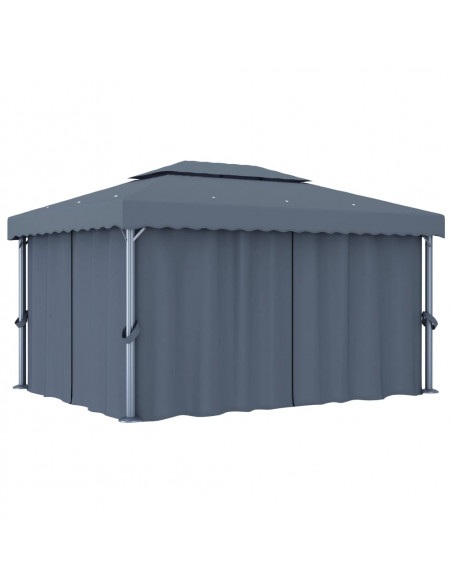 Gazebo con Tende e Stringa di Luci LED 4x3 m Antracite