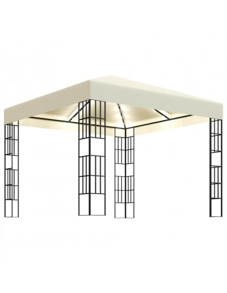 Gazebo con Stringa di Luci LED 3x3 m Crema