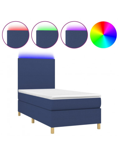 Letto a Molle con Materasso e LED Blu 100x200cm in Tessuto