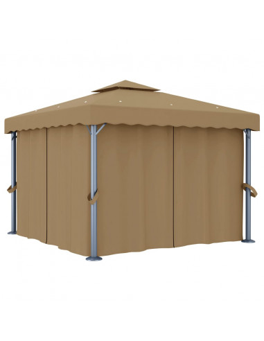 Gazebo con Tende 3x3 cm Grigio Talpa in Alluminio