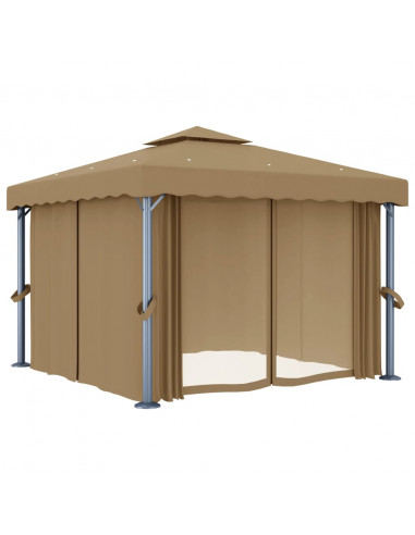 Gazebo con Tende 3x3 cm Grigio Talpa in Alluminio