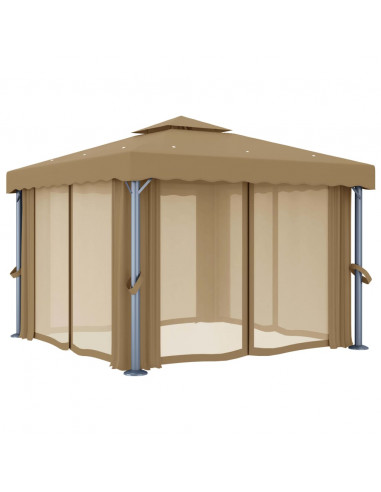 Gazebo con Tende 3x3 cm Grigio Talpa in Alluminio