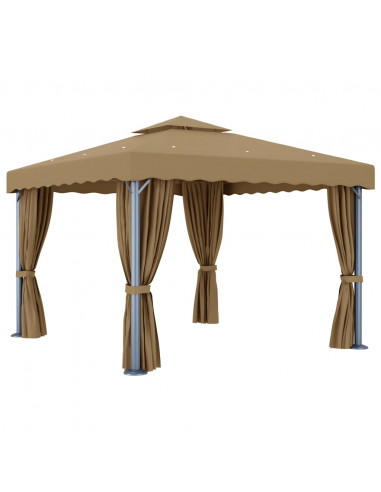 Gazebo con Tende 3x3 cm Grigio Talpa in Alluminio