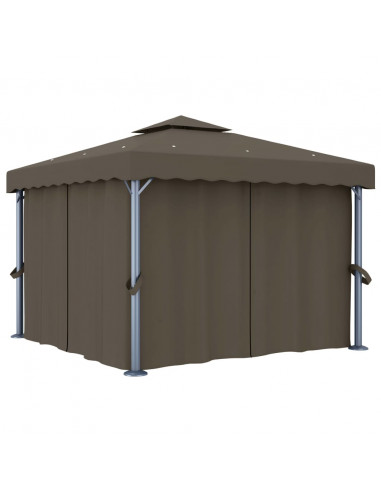 Gazebo con Tende e Stringa di Luci LED 3x3 m Grigio Talpa