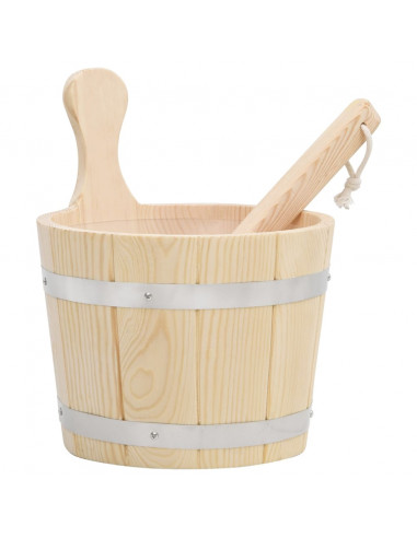 Set Secchiello e Mestolo da Sauna in Legno Massello di Pino