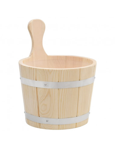 Set Secchiello e Mestolo da Sauna in Legno Massello di Pino