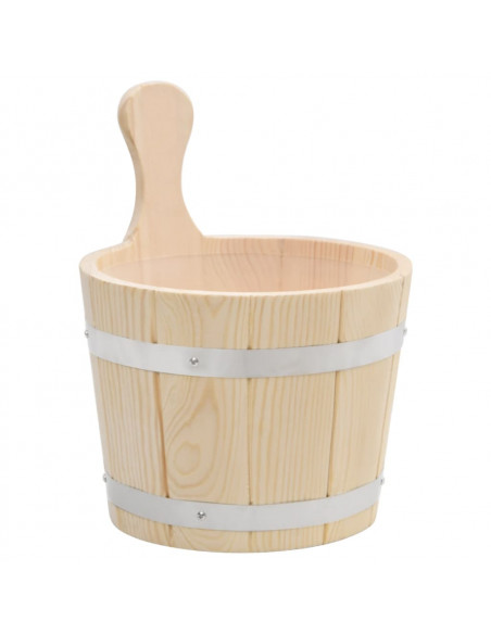Set Secchiello e Mestolo da Sauna in Legno Massello di Pino