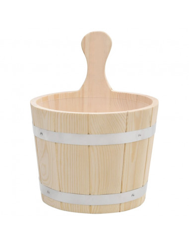 Set Secchiello e Mestolo da Sauna in Legno Massello di Pino