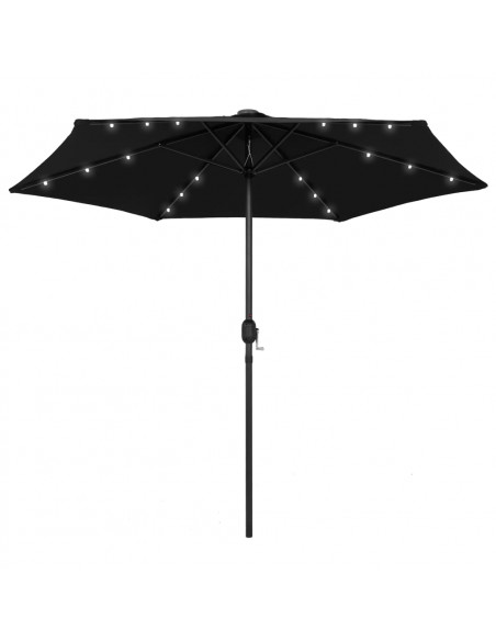 Ombrellone con Luci a LED e Palo Alluminio 270 cm Nero