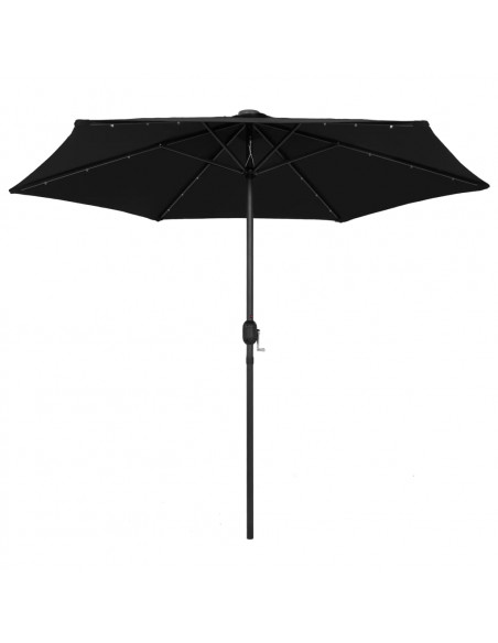 Ombrellone con Luci a LED e Palo Alluminio 270 cm Nero