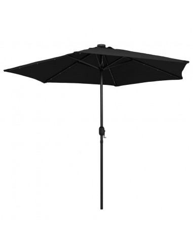 Ombrellone con Luci a LED e Palo Alluminio 270 cm Nero