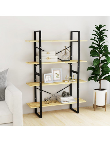 Libreria a 4 Ripiani 100x30x140 cm in Legno Massello di Pino