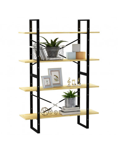 Libreria a 4 Ripiani 100x30x140 cm in Legno Massello di Pino