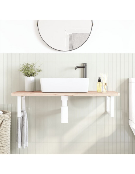 Ripiano a Parete per Lavabo in Acciaio e Massello di Faggio