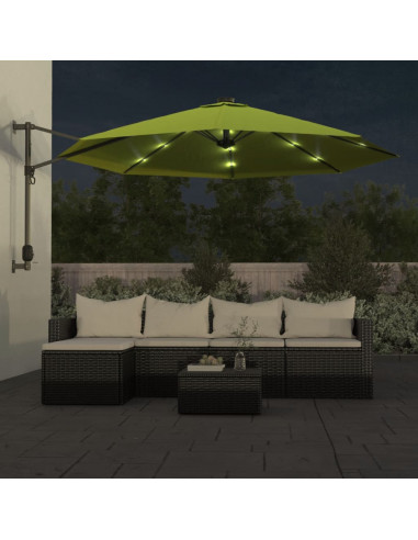 Ombrellone a Parete con LED Verde Mela 290 cm