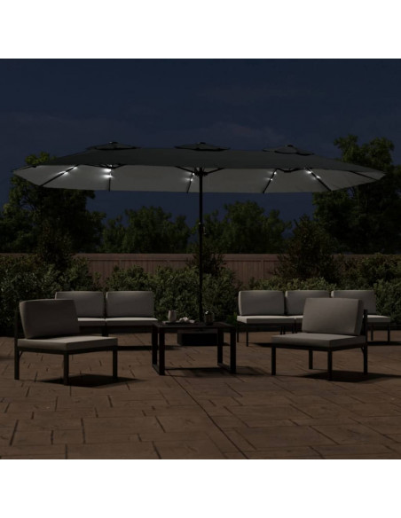 Ombrellone a Doppia Testa con LED Antracite 449x245 cm