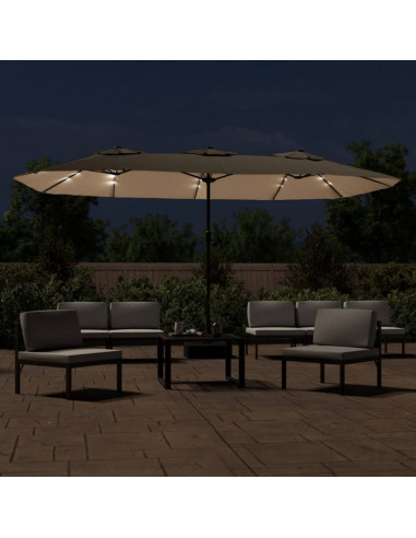 Ombrellone a Doppia Testa con LED Tortora 449x245 cm