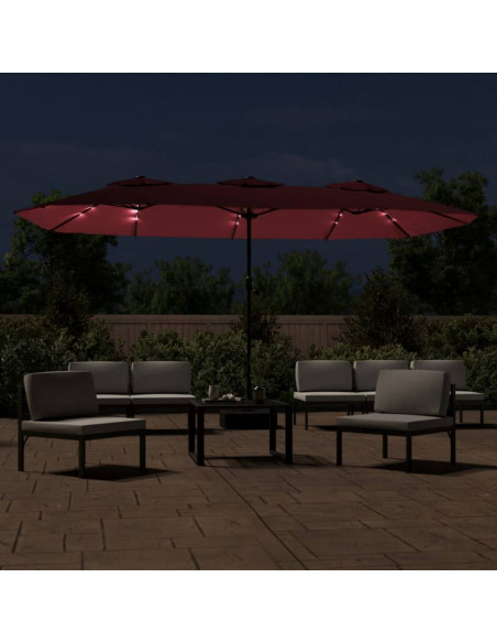 Ombrellone a Doppia Testa con LED Rosso Bordeaux 449x245 cm