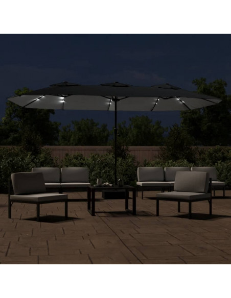 Ombrellone a Doppia Testa con LED Nero 449x245 cm