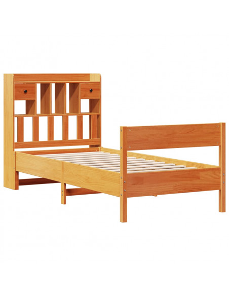 Letto Libreria senza Materasso Marrone Cera 90x190 cm in Pino