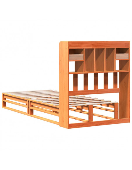 Letto Libreria senza Materasso Marrone Cera 90x200 cm in Pino