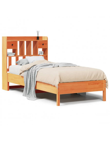 Letto Libreria senza Materasso Marrone Cera 90x200 cm in Pino