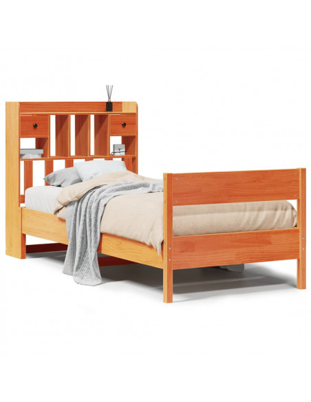 Letto Libreria senza Materasso Marrone Cera 90x200 cm in Pino