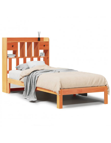 Letto Libreria senza Materasso Marrone Cera 90x200 cm in Pino