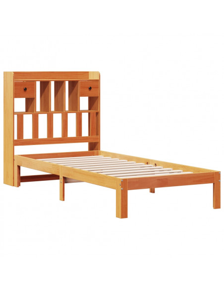 Letto Libreria senza Materasso Marrone Cera 90x200 cm in Pino