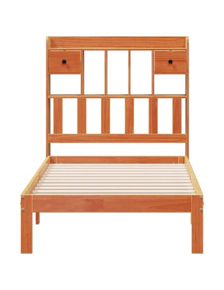 Letto Libreria senza Materasso Marrone Cera 90x200 cm in Pino