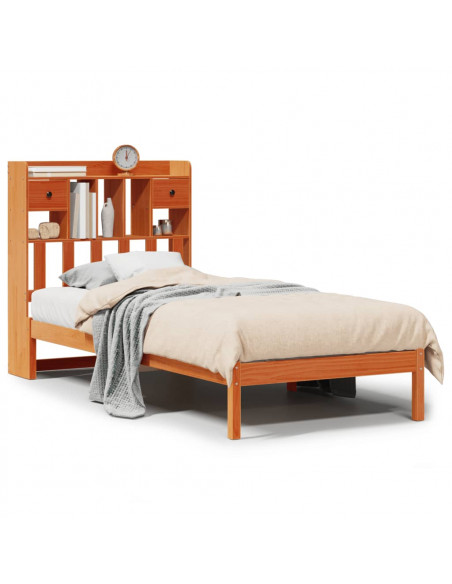 Letto Libreria senza Materasso Marrone Cera 90x200 cm in Pino