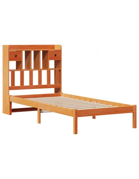 Letto Libreria senza Materasso Marrone Cera 90x200 cm in Pino