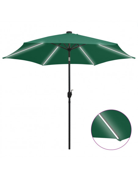 Ombrellone con Luci a LED e Palo Alluminio 300 cm Verde