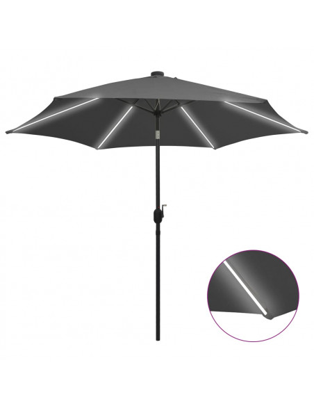 Ombrellone con Luci a LED e Palo in Alluminio 300 cm Antracite