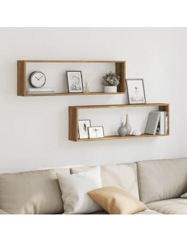Mensole Parete a Cubo 2 pz Artigianale 100x15x30 cm Truciolato