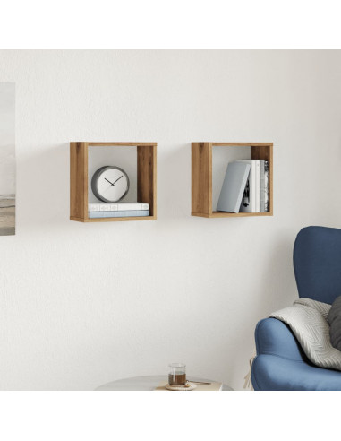 Mensole Parete a Cubo 2 pz Artigianale 30x15x30 cm Truciolato