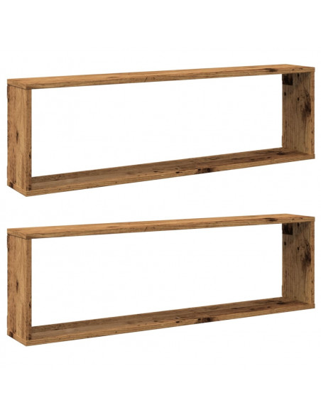 Mensole Parete a Cubo 2 pz Legno Vecchio 100x15x30cm Truciolato
