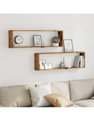 Mensole Parete a Cubo 2 pz Legno Vecchio 100x15x30cm Truciolato