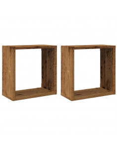 Mensole Parete a Cubo 2 pz Legno Vecchio 30x15x30 cm Truciolato 2