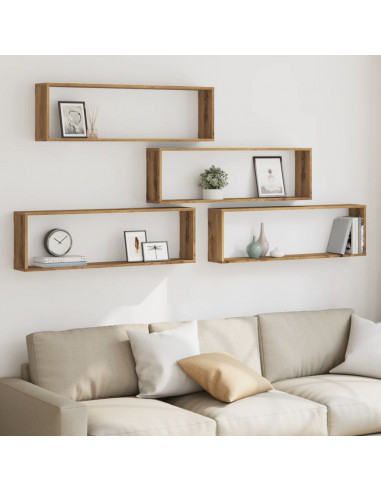 Mensole Parete a Cubo 4 pz Artigianale 100x15x30 cm Truciolato